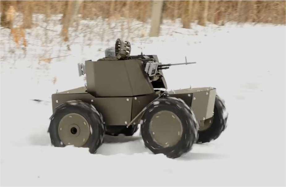 Ukraine's &quot;Lyut,&quot; an unmanned ground vehicle equipped with a PKT 7.62-millimeter machine gun