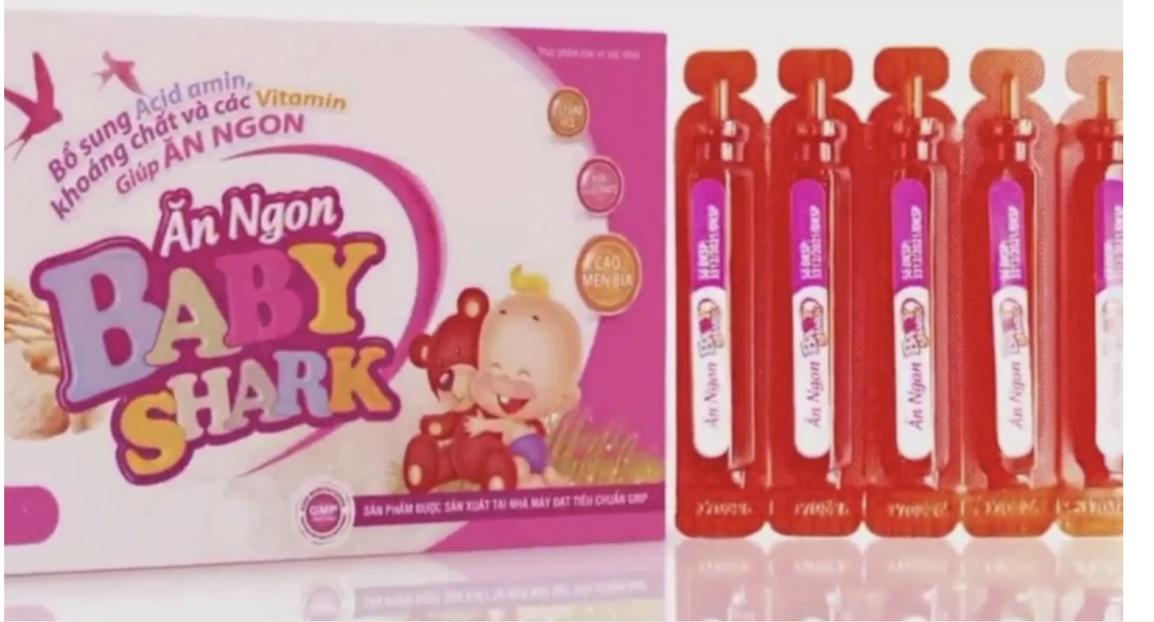 Mẫu sản phẩm BABY SHARK, một trong những thực phẩm bảo vệ sức khỏe giả được sản xuất bởi Công ty Herbitech