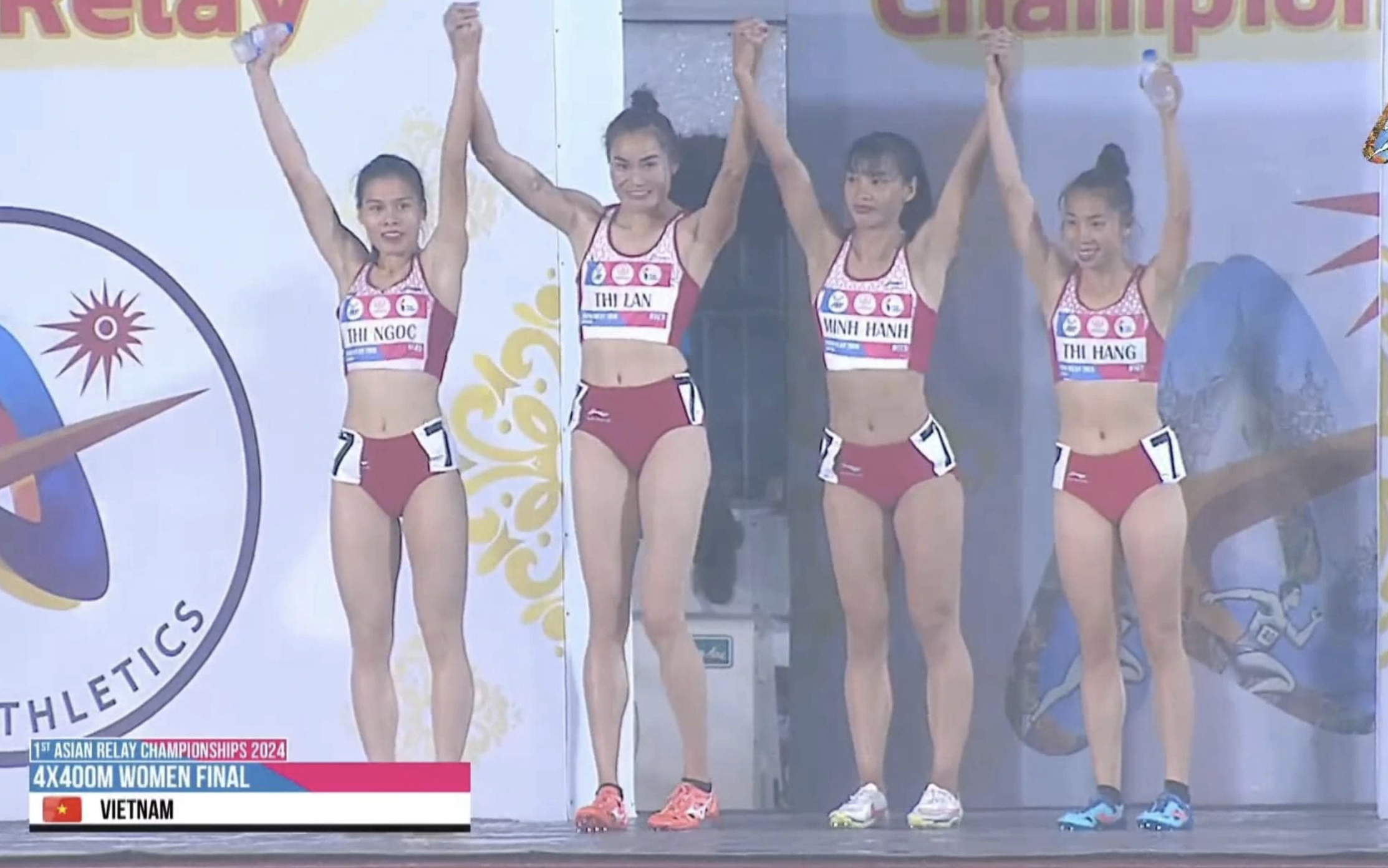 Det vietnamesiska damlag i stafett vann silvermedaljen vid de asiatiska mästerskapen i friidrott - Foto 1. Đội tiếp sức nữ Việt Nam đoạt HCB điền kinh châu Á- Ảnh 1.