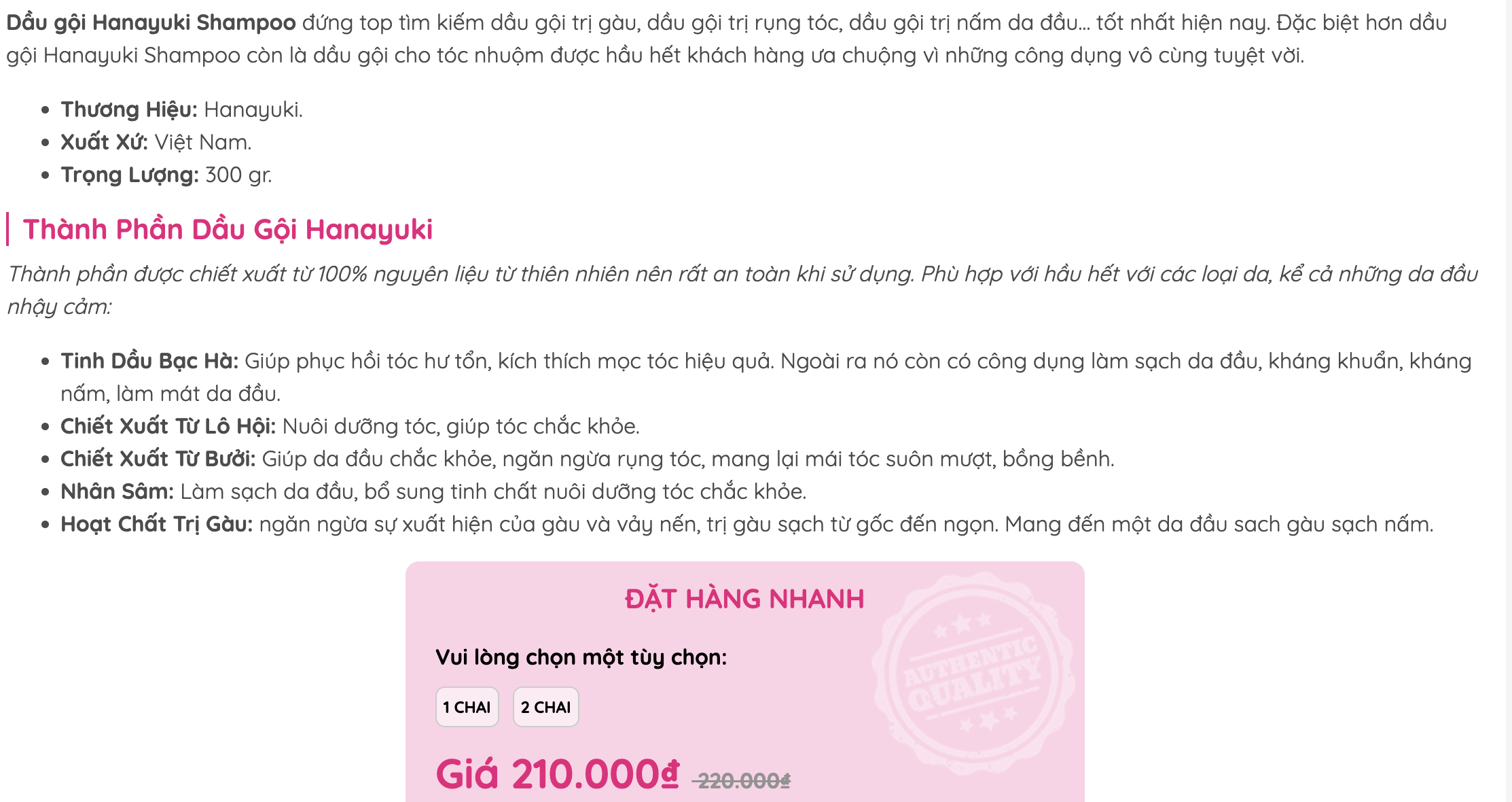 Dầu gội Hanayuki Dầu gội Hanayuki