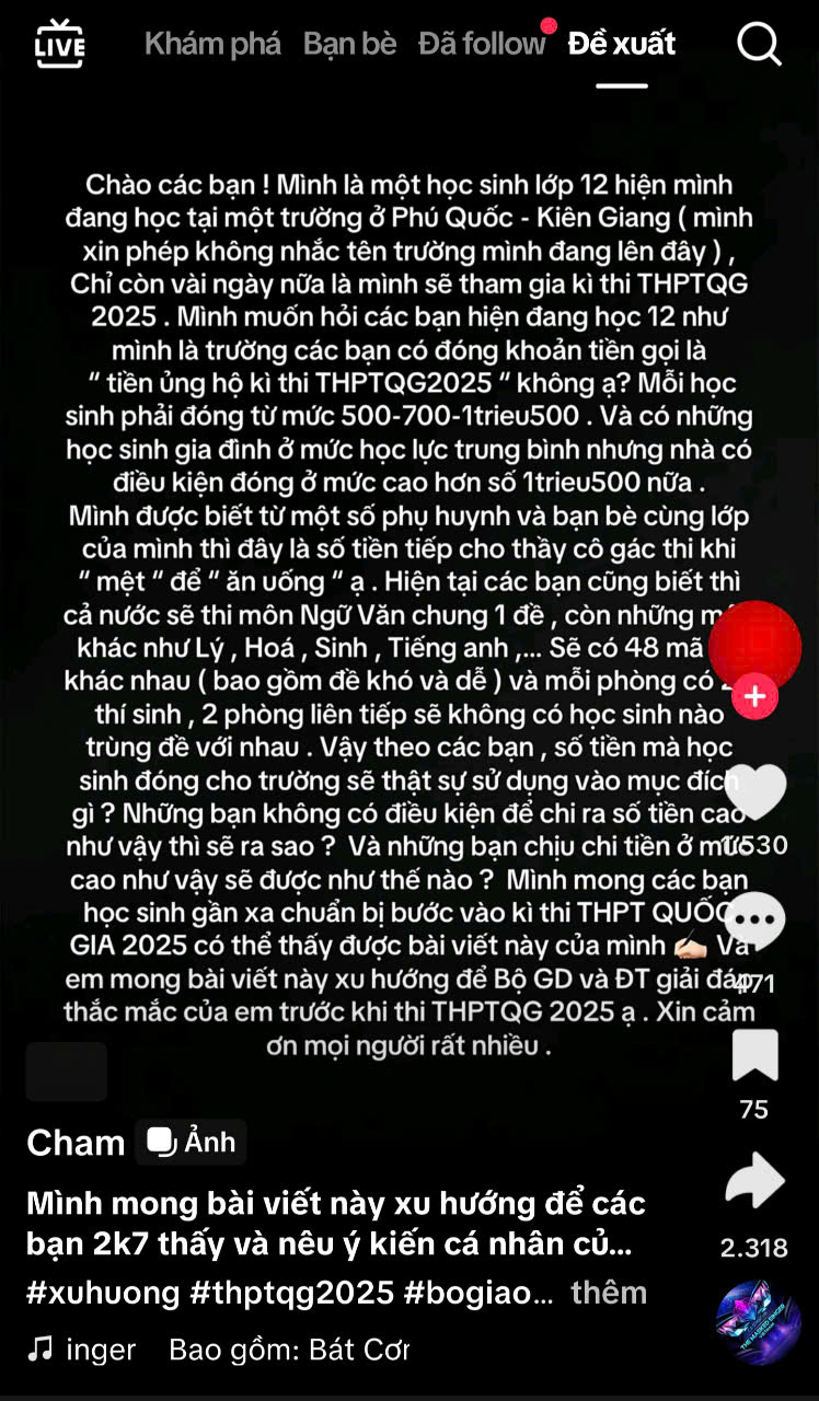 Một học sinh ở Phú Quốc than thở vì phải đóng tiền ủng hộ kỳ thi- Ảnh 2. Một học sinh ở Phú Quốc than thở vì phải đóng tiền ủng hộ kỳ thi- Ảnh 2.