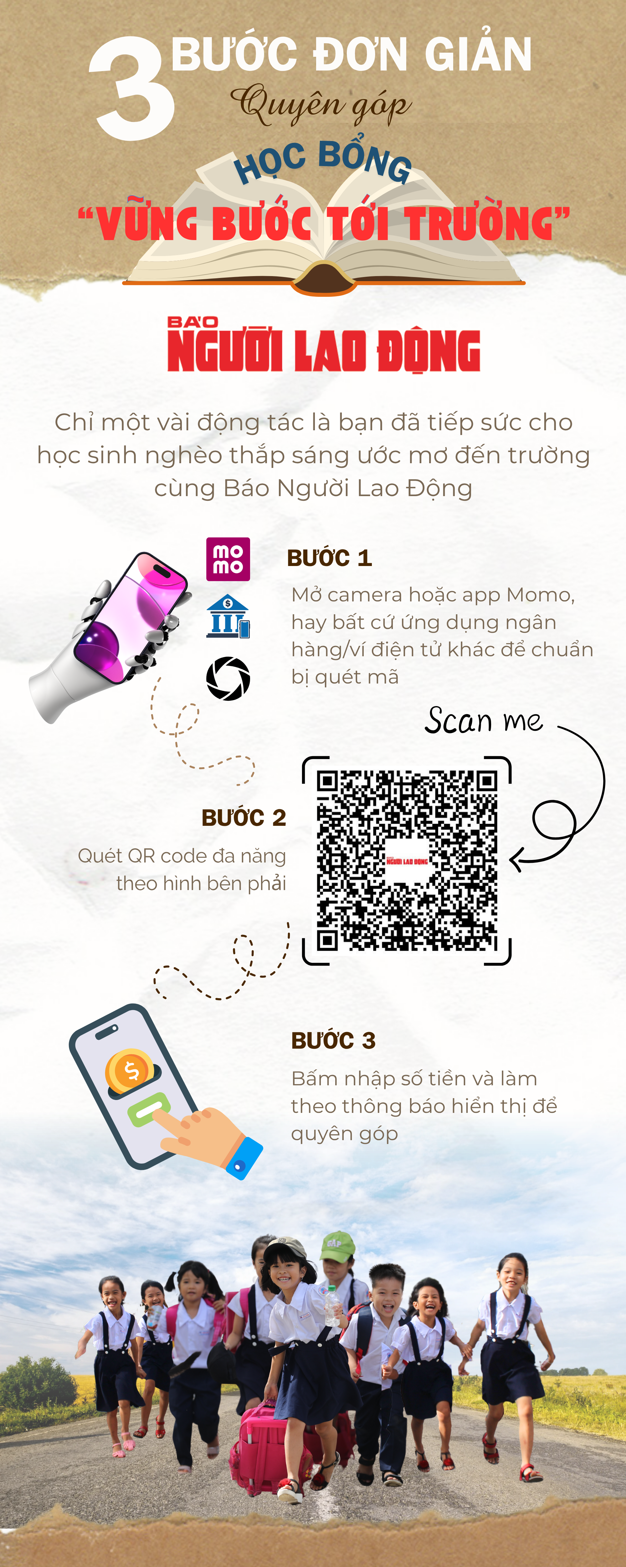 Hướng dẫn quyên góp Học bổng "Vững bước tới trường" - Báo Người Lao Động trên MoMo - Ảnh 1.