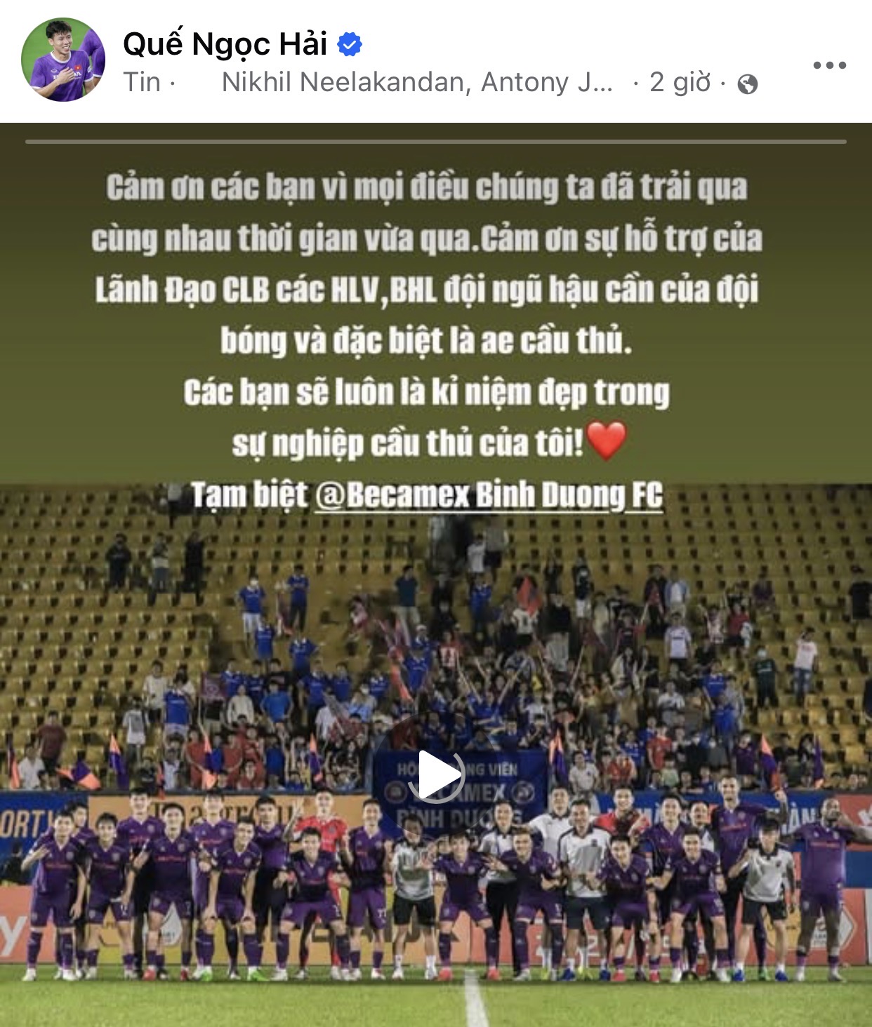 Quế Ngọc Hải chính thức nói lời chia tay Bình Dương- Ảnh 1. Quế Ngọc Hải chính thức nói lời chia tay Bình Dương- Ảnh 1.