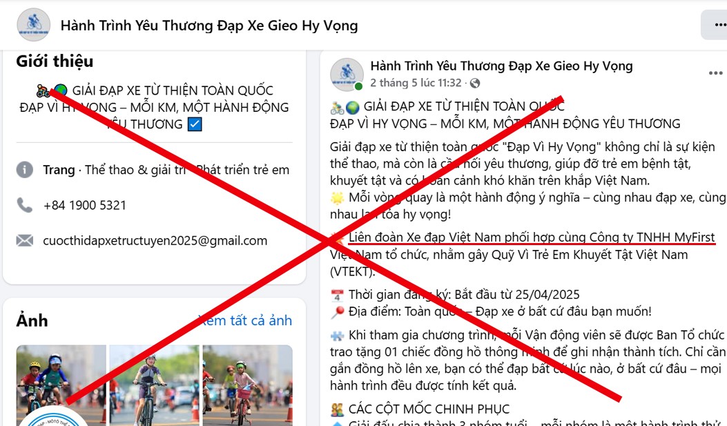 Advarsel om å utgi seg for å være Idrettsforbundet for å organisere sykkelritt og ulovlig innkreve avgifter - Bilde 1. Cảnh báo mạo danh Liên đoàn thể thao để tổ chức giải đua xe đạp, thu phí trái phép- Ảnh 1.