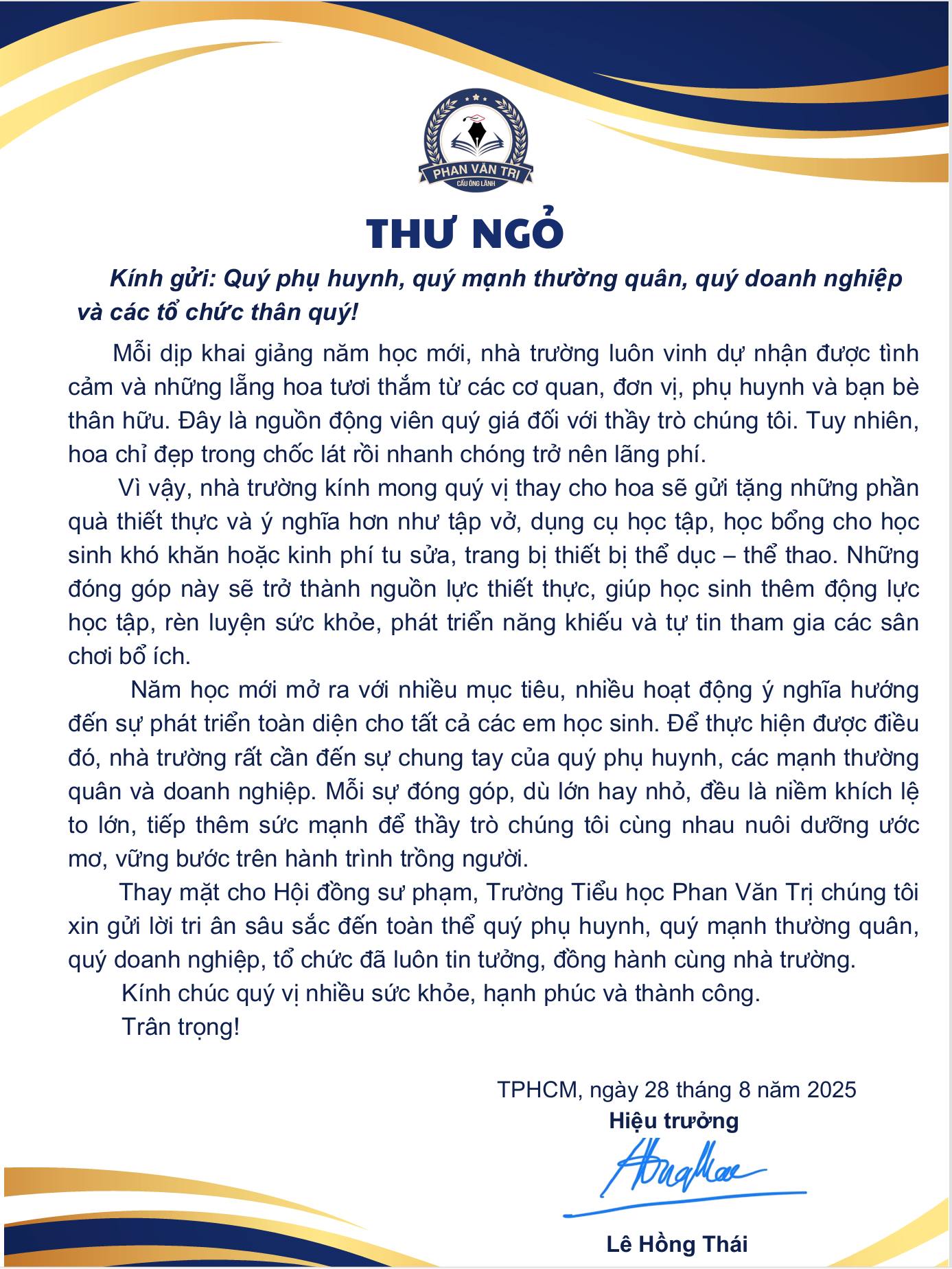 Những thông báo xúc động của trường học ở TP HCM trước ngày khai giảng  - Ảnh 1.