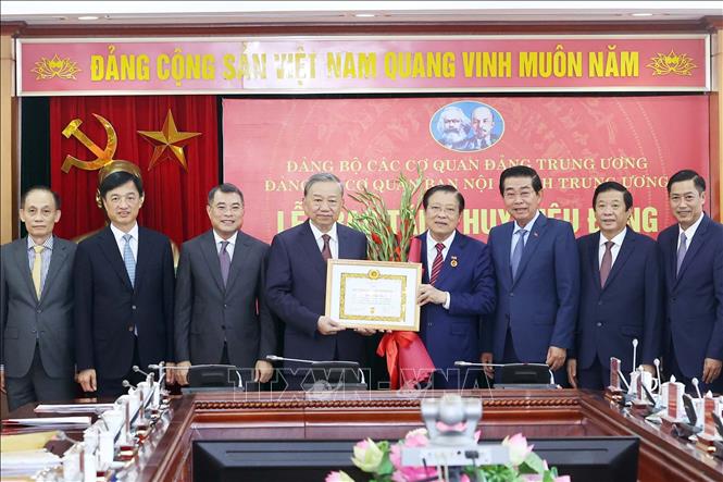 Tổng Bí thư Tô Lâm trao Huy hiệu 45 năm tuổi Đảng cho ông Phan Đình Trạc - Ảnh 1.