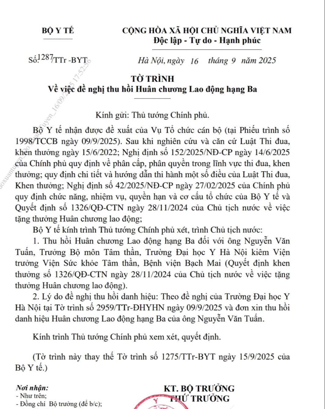 Bộ Y tế đề nghị thu hồi Huân chương Lao động hạng Ba của ông Nguyễn Văn Tuấn - Ảnh 1.