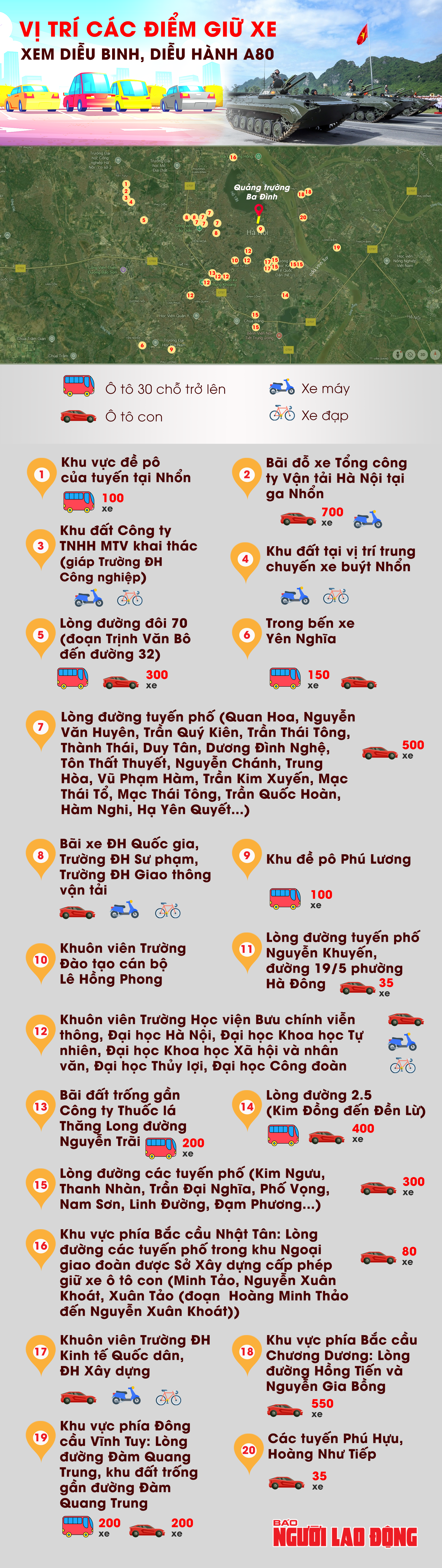 Vị trí các điểm giữ xe xem diễu binh, diễu hành A80 - Ảnh 1.