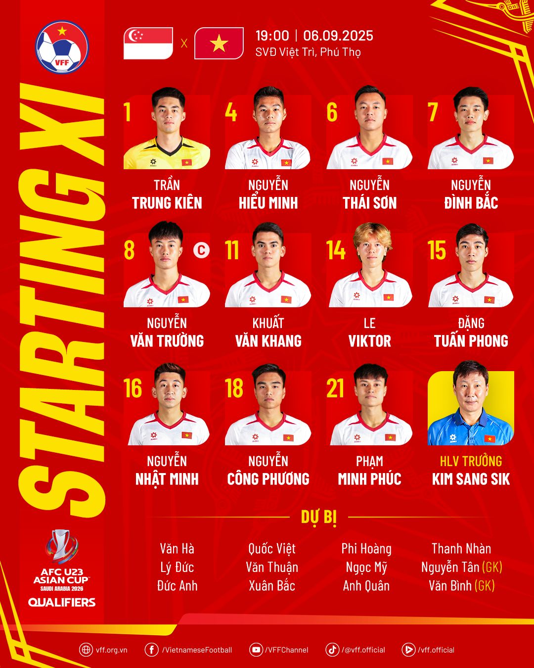U23 Việt Nam vs U23 Singapore: Viktor lê xuất phát trong đội hình mạnh nhất - Ảnh 1. U23 Việt Nam vs U23 Singapore: Viktor lê xuất phát trong đội hình mạnh nhất - Ảnh 1.