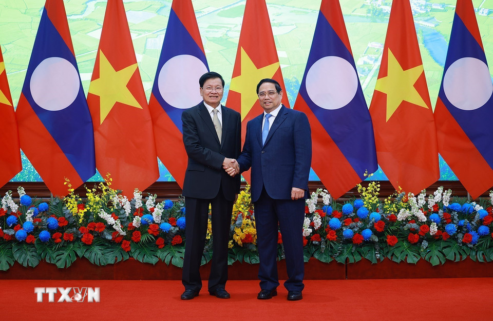 Thủ tướng Phạm Minh Ch&iacute;nh hội kiến Tổng B&iacute; thư, Chủ tịch nước L&agrave;o - Ảnh 5.