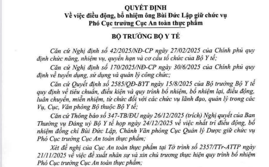 Cục An toàn thực phẩm có thêm lãnh đạo - Ảnh 1.