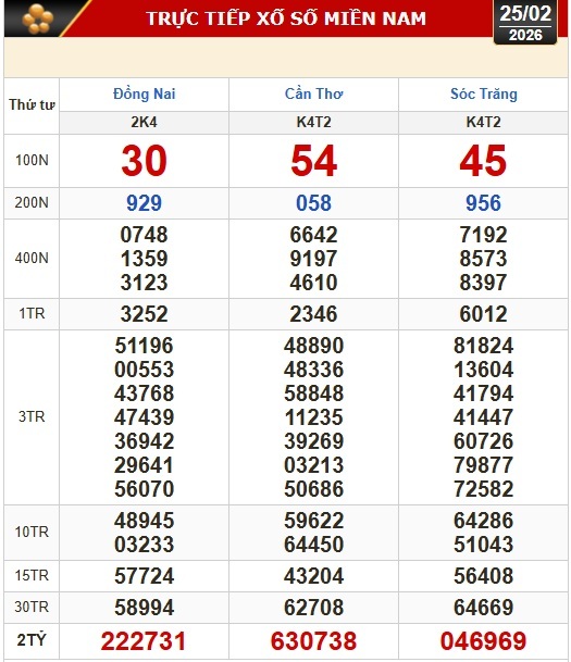 Kết quả xổ số hôm nay, 25-2: Xổ số miền Nam - Đồng Nai, Cần Thơ, Sóc Trăng - Ảnh 1.