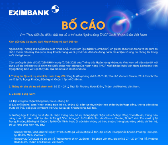 Eximbank thay đổi địa điểm đặt trụ sở chính - Ảnh 1.