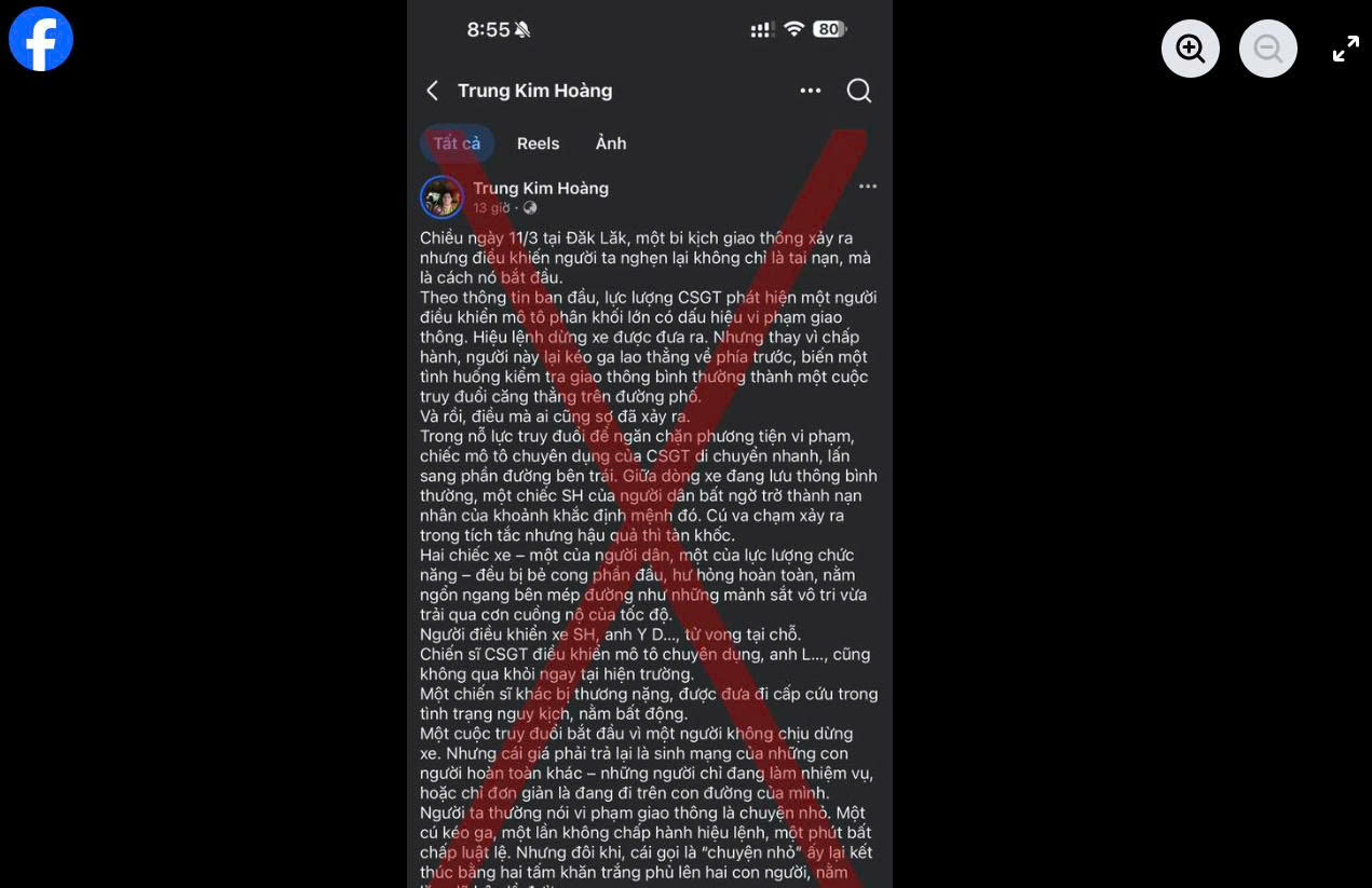 Thông tin CSGT truy đuổi gây tử vong là tin giả năm 2026 - Ảnh 1. Thông tin CSGT truy đuổi gây tử vong là tin giả năm 2026 - Ảnh 1.