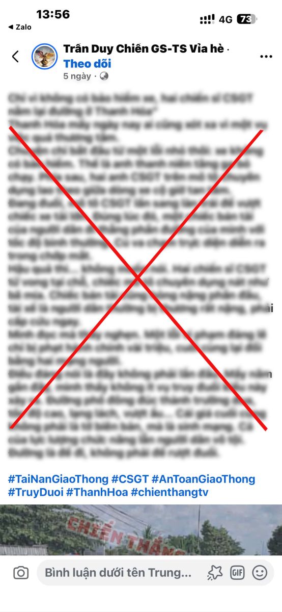 Thông tin 2 CSGT Thanh Hóa tử vong khi đuổi người vi phạm giao thông là sai sự thật - Ảnh 2.