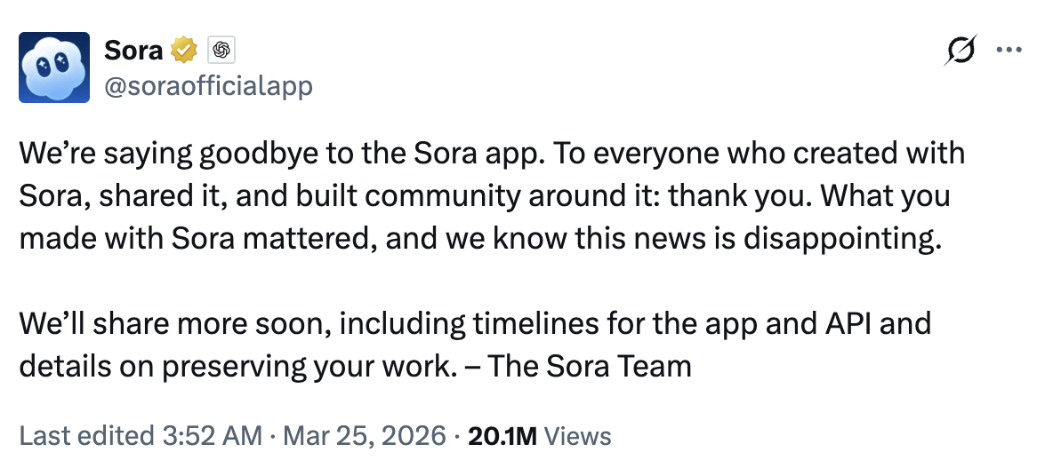 Chuyện gì đang xảy ra phía sau việc OpenAI bất ngờ “khai tử” Sora? - Ảnh 1.