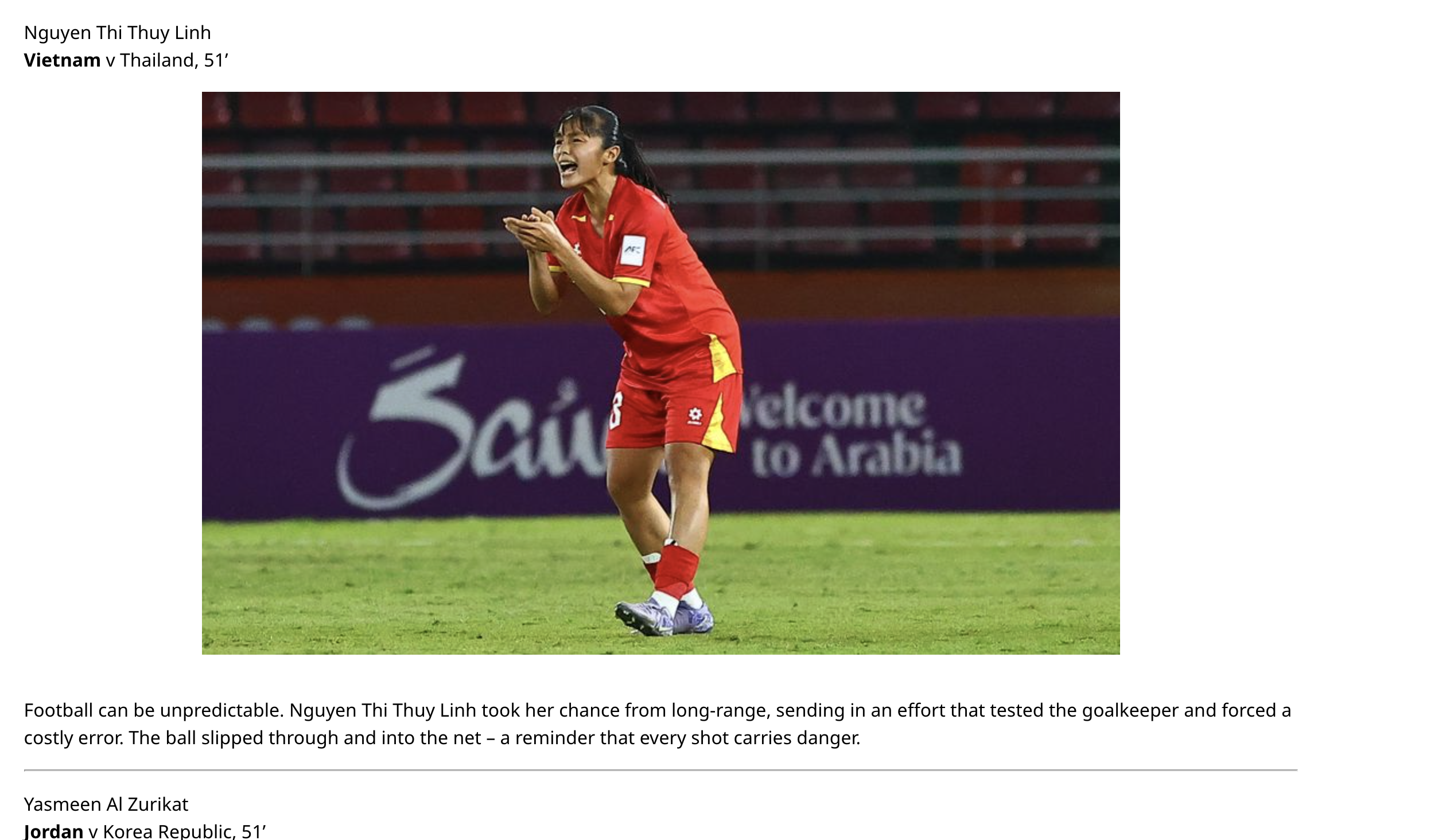 AFC đưa bàn của nữ cầu thủ TP HCM vào danh sách 