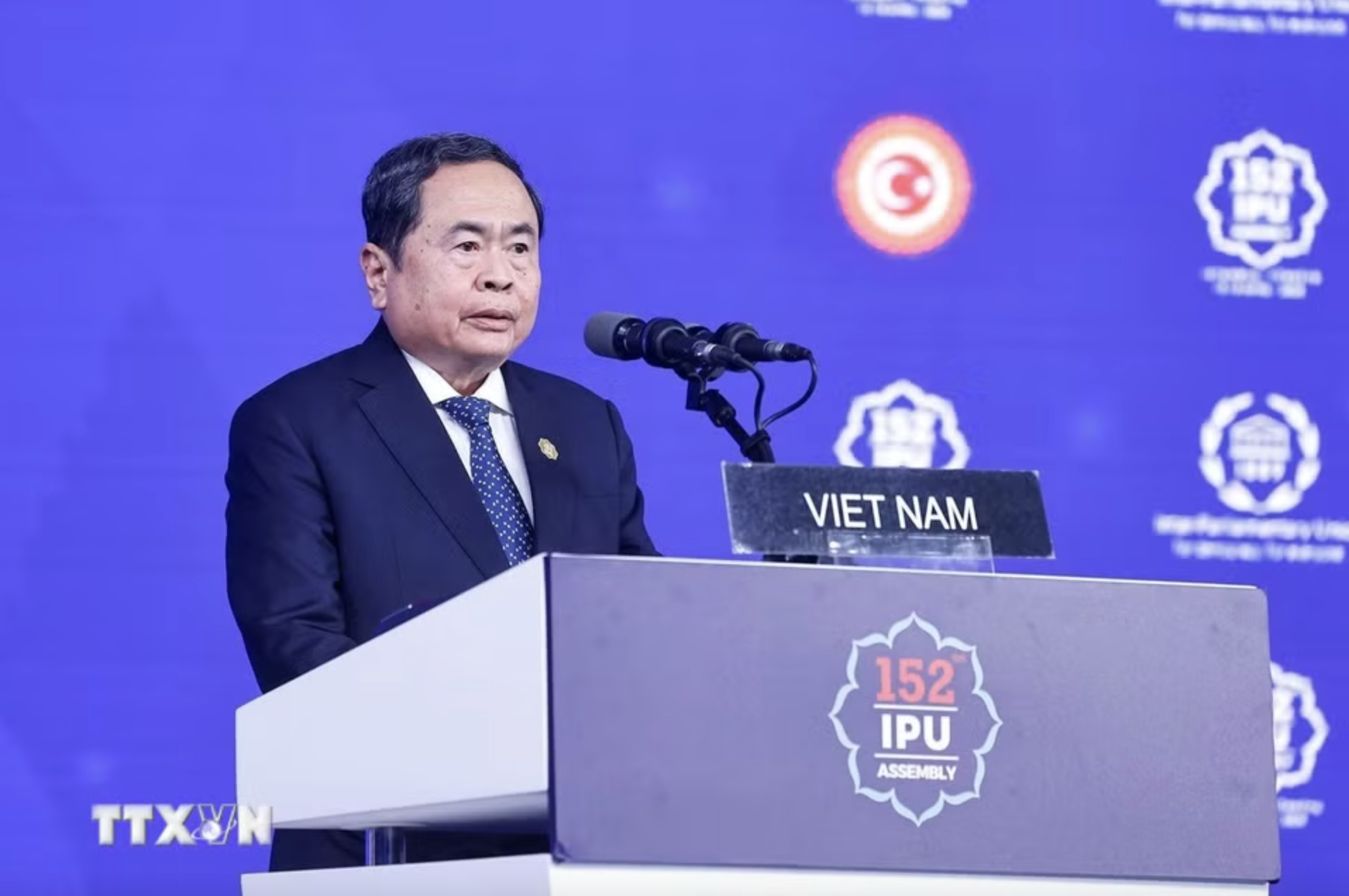 Chủ tịch Quốc hội Trần Thanh Mẫn ph&aacute;t biểu tại Đại hội đồng Li&ecirc;n minh Nghị viện Thế giới - Ảnh 1.