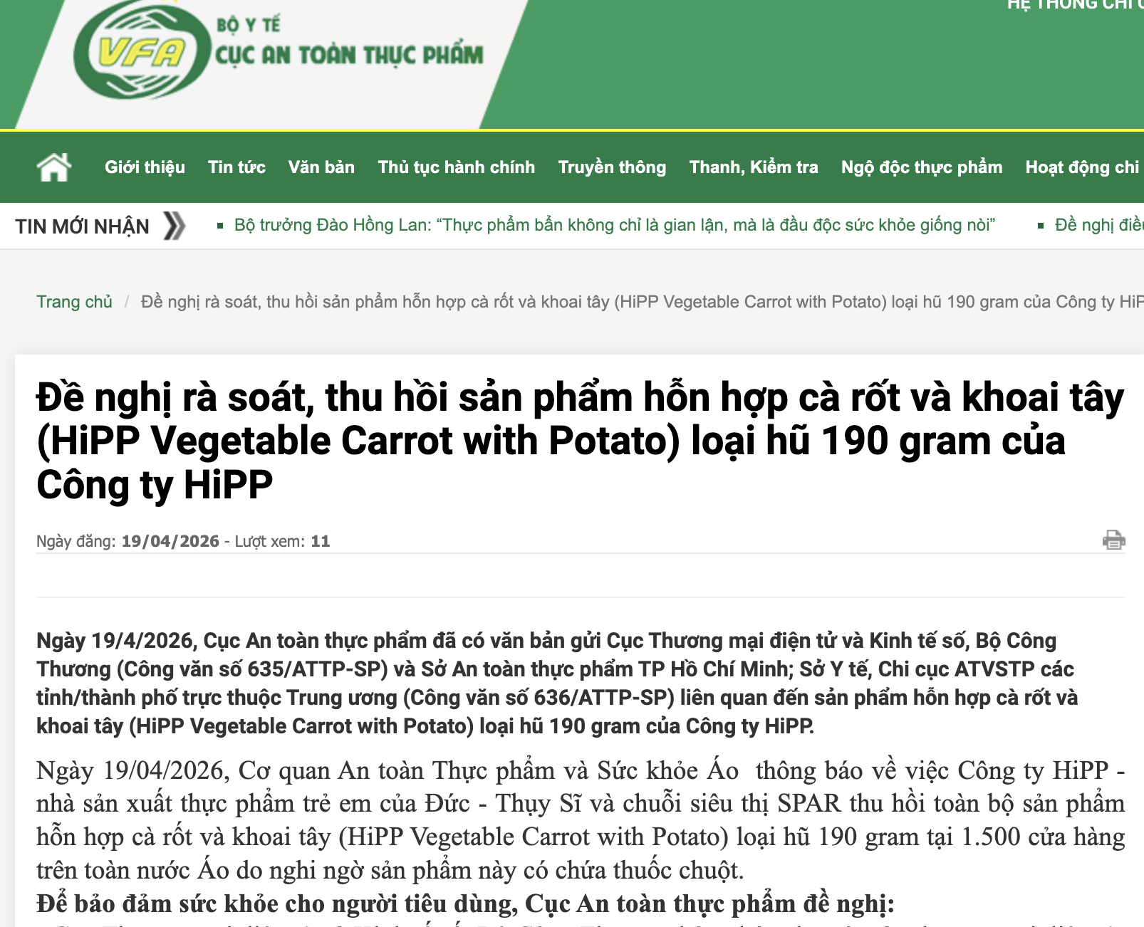 Yêu cầu thu hồi sản phẩm ăn dặm HiPP nghi nhiễm độc - Ảnh 3.