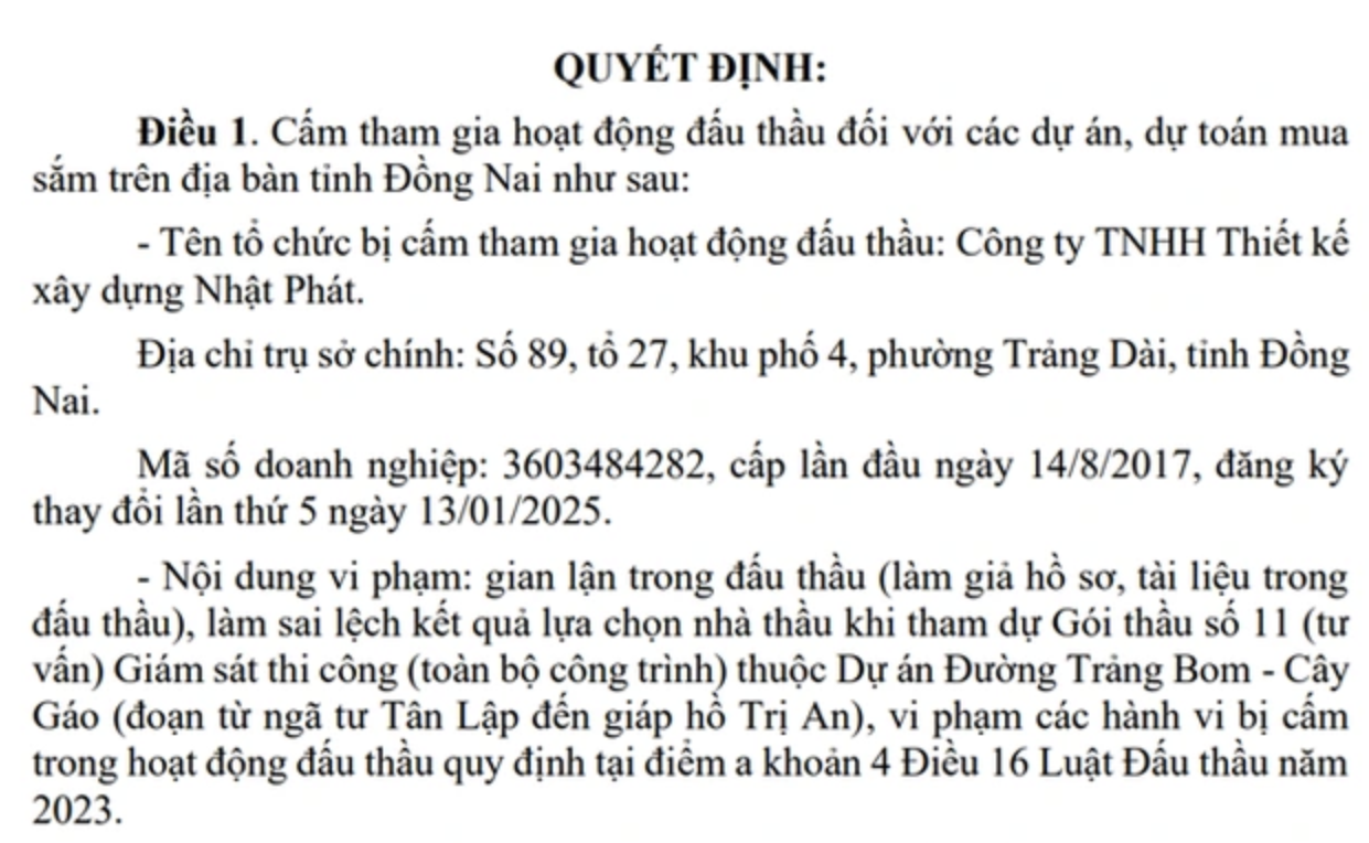 Công ty Nhật Phát bị Đồng Nai cấm tham gia đấu thầu 4 năm vì gian lận - Ảnh 1.