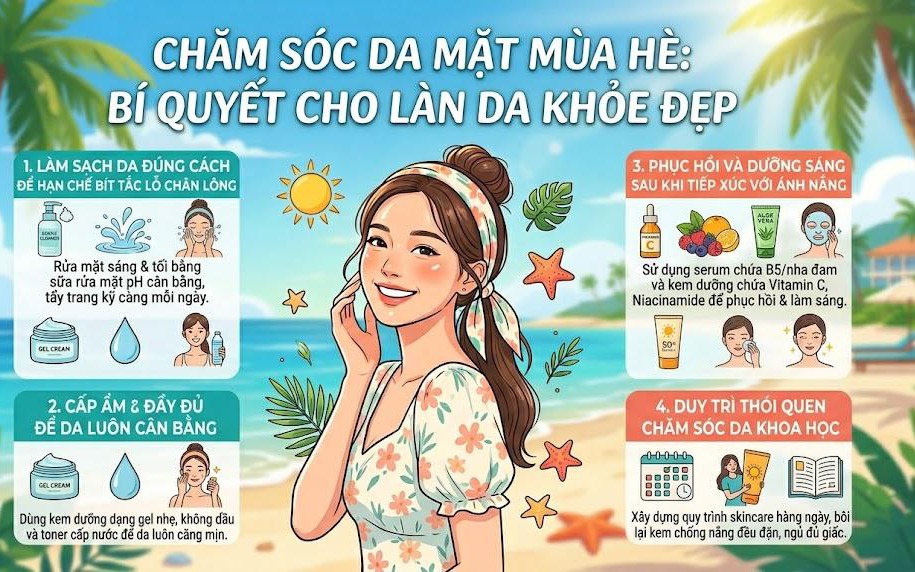 Chăm sóc da mặt mùa hè: Bí quyết cho làn da khỏe đẹp