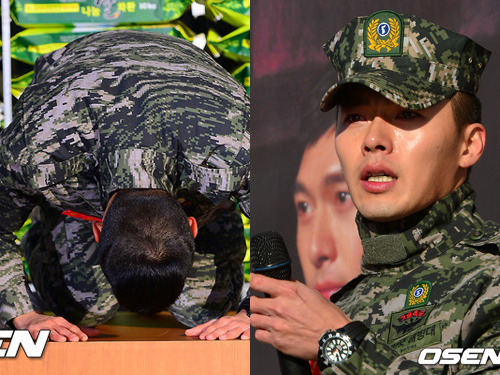 Hyun Bin quỳ cảm ơn “fan” ngày xuất ngũ