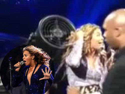Tóc cuốn vào quạt, Beyonce vẫn hát