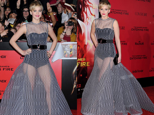 Jennifer Lawrence cuốn hút với đầm lưới