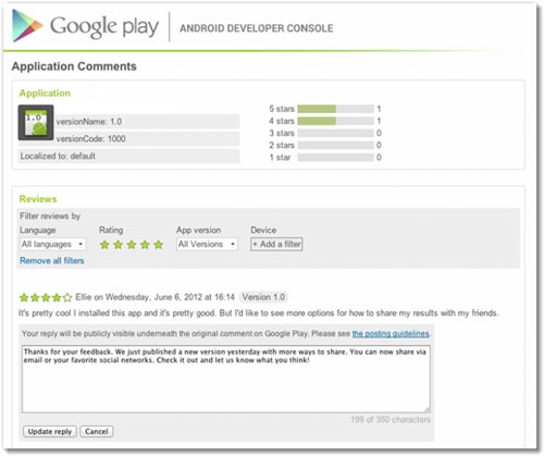 Google Play có thêm mục 'ý kiến' cho các ứng dụng