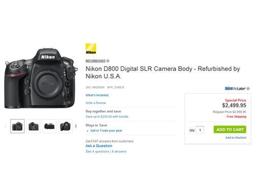 Nikon D800 'refurbished' rẻ hơn hàng mới tới 500 USD