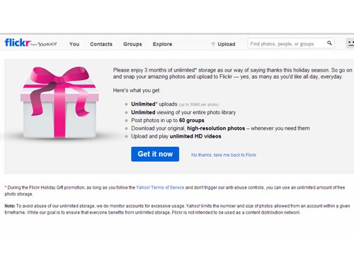 Yahoo! tặng 3 tháng miễn phí dùng Flickr Pro