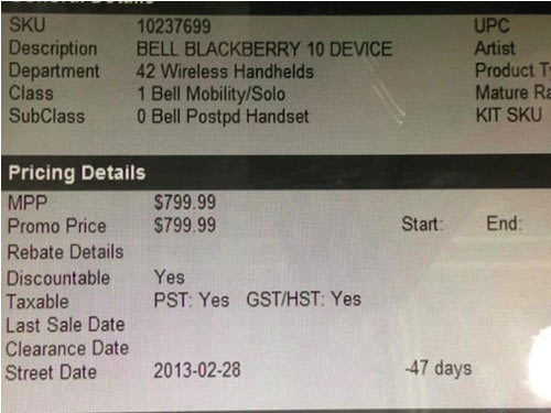 Thiết bị BlackBerry 10 đầu tiên có giá 799,99 USD