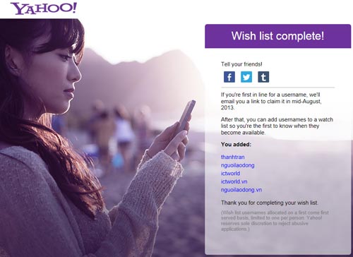 Yahoo bắt đầu tiếp nhận tài khoản "như ý"