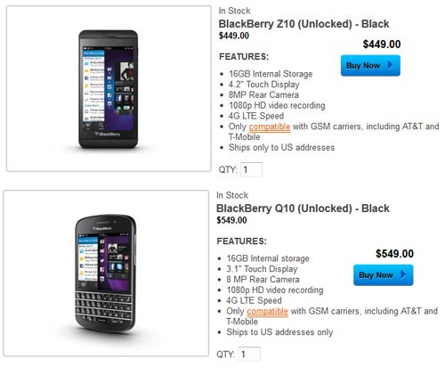 BlackBerry Z10, Q10 mở khóa, bán trực tiếp từ BlackBerry