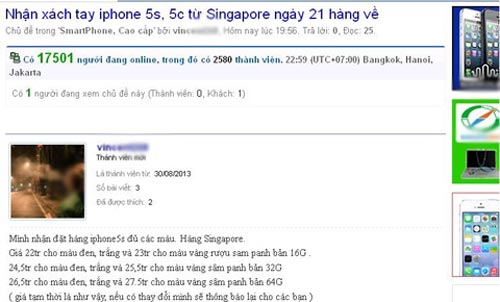 "Nóng" giá iPhone 5S, 5C xách tay về Việt Nam