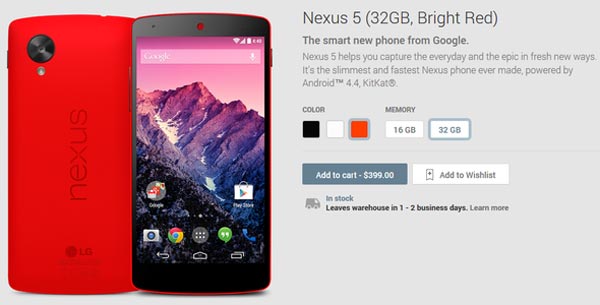 Nexus 5 đỏ tươi lên kệ, giá không đổi