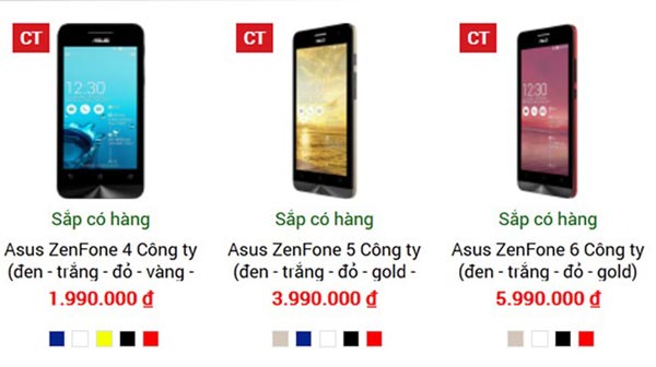 Đại lý đưa giá Zenfone tại VN từ 1,99 đến 5,99 triệu đồng