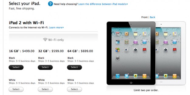 iPad 2: Giảm thời gian giao hàng xuống dưới 7 ngày