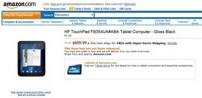 HP TouchPad 4G đã có trên Amazon