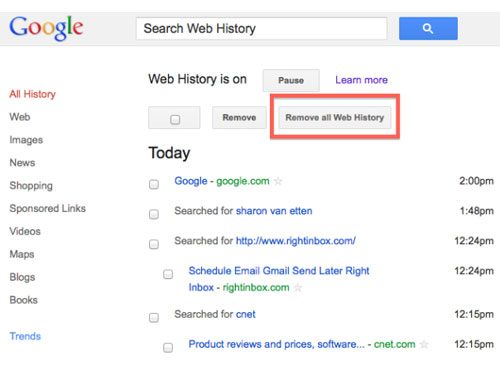 Tạm ngừng chức năng Google History