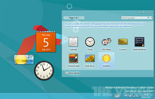 Microsoft sẽ loại bỏ hoàn toàn các Gadget trên Windows 8?