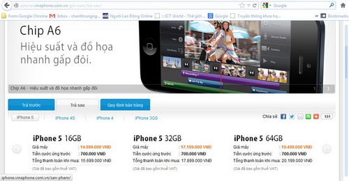 VinaPhone công bố giá bán iPhone 5 chính hãng