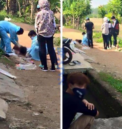 
Khu vực cống ven đường nơi người dân phát hiện thi thể nam thanh niên - Ảnh: Facebook
