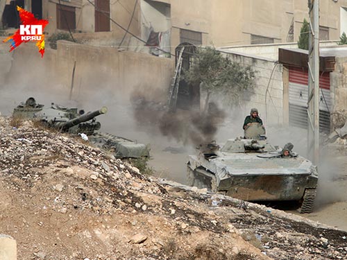 Quân đội Syria ở mặt trận ngoại ô phía Đông Damascus- Syria Ảnh: KP