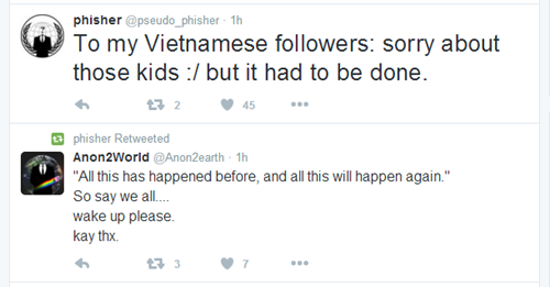 
Tài khoản #Phisher cho rằng vụ tấn công là do hacker Việt thực hiện - Ảnh chụp màn hình
