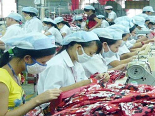 Công nhân gò lưng bên những chiếc máy may...