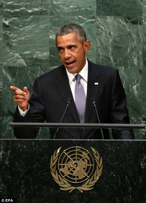 Tổng thống Mỹ Barack Obama phát biểu tại cuộc họp Đại hội đồng Liên Hiệp Quốc (LHQ) hôm 28-9. Ảnh: EPA