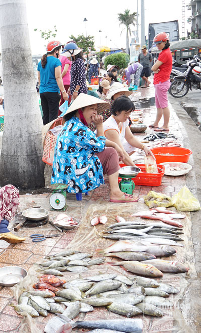 
 Chợ cá tại bờ kè sông Cái
