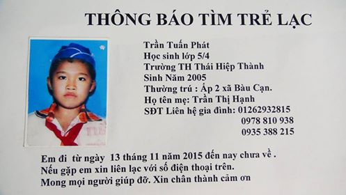 
Thông báo tìm trẻ lạc được gia đình cháu Phát đăng tìm
