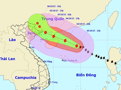 Vị trí và dự báo đường đi của bão số 4. Ảnh: Trung tâm Dự báo khí tượng thủy văn Trung ương